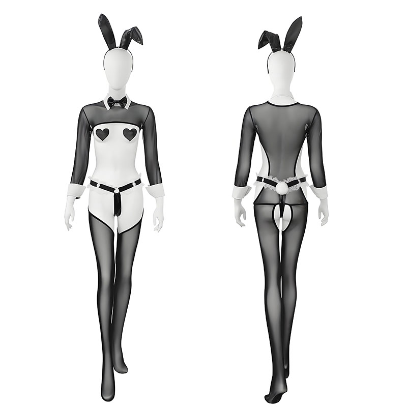 Garter Belt Set - 애니메이션 토끼 메이드 유니폼 메쉬 바디수트
