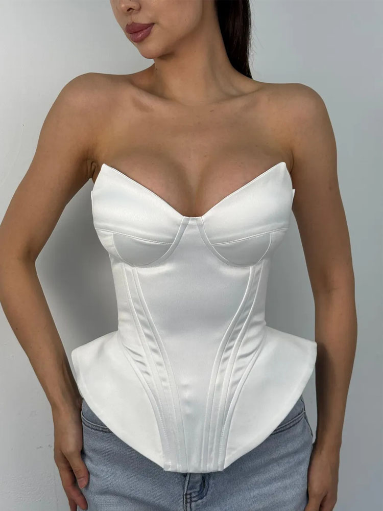 Corset Waist Cinch - BKQU 섹시한 피쉬본 스트랩리스 코르셋 탑